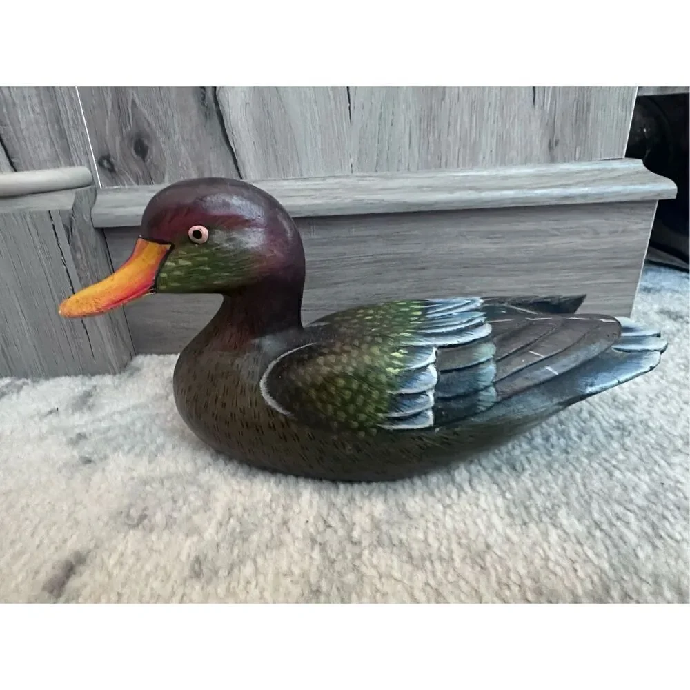 Vintage Handpainted Wooden Carbed Decoy Decor